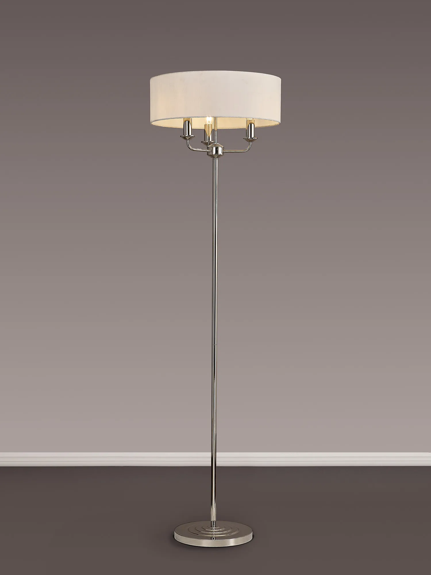 Banyan 45cm 3 Light Floor Lamp Polished Nickel, White DK0881  Deco Banyan PN WH